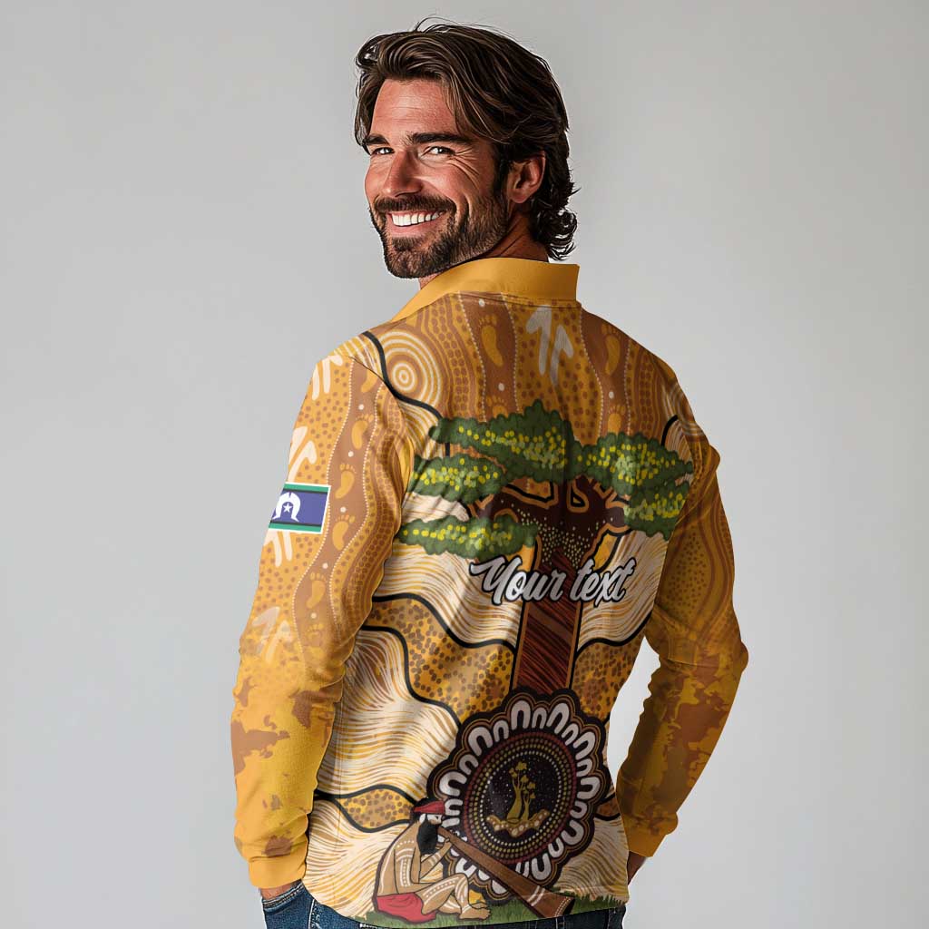 Aboriginal-Islanders NAIDOC Week Personalised Long Sleeve Polo Shirt Boab Tree Indigenous Art