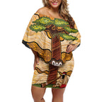 Aboriginal-Islanders NAIDOC Week Personalised Off Shoulder Short Dress Boab Tree Indigenous Art