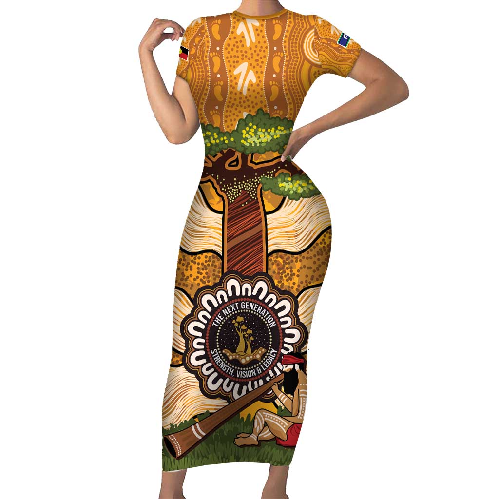 Aboriginal-Islanders NAIDOC Week Personalised Short Sleeve Bodycon Dress Boab Tree Indigenous Art