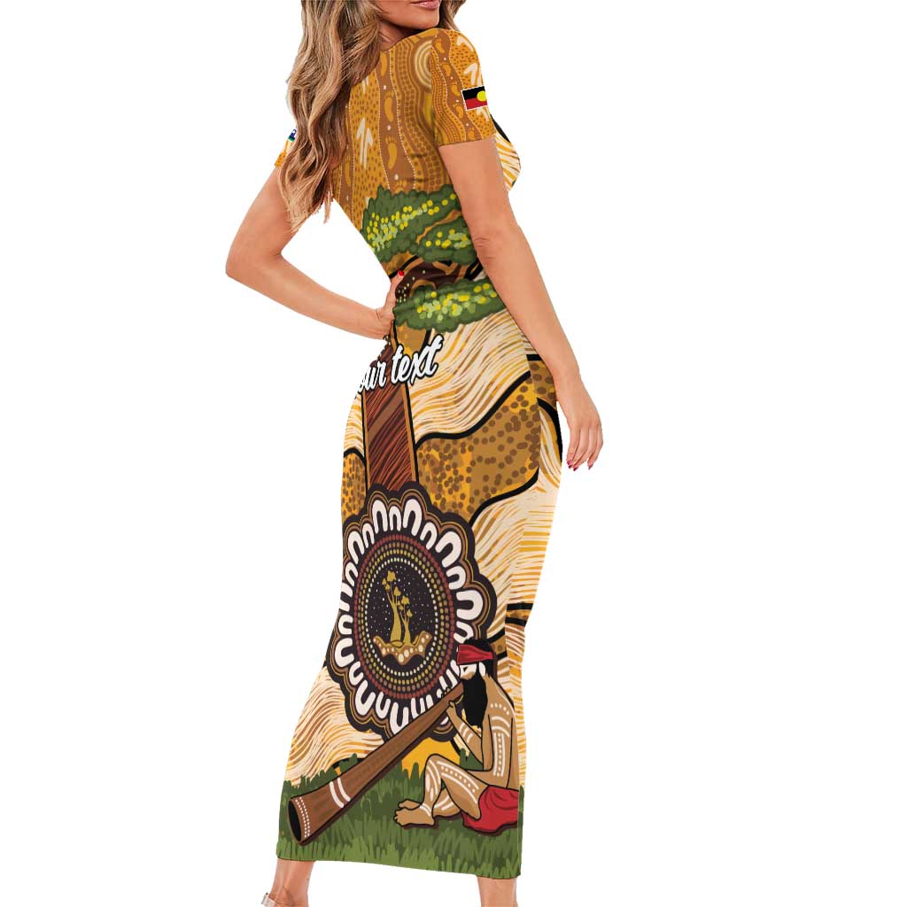 Aboriginal-Islanders NAIDOC Week Personalised Short Sleeve Bodycon Dress Boab Tree Indigenous Art