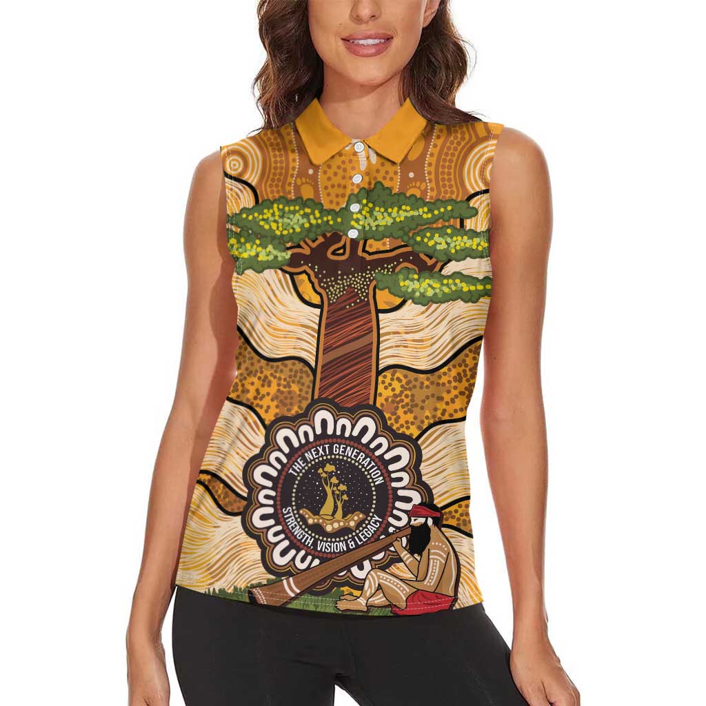 Aboriginal-Islanders NAIDOC Week Personalised Women Sleeveless Polo Shirt Boab Tree Indigenous Art