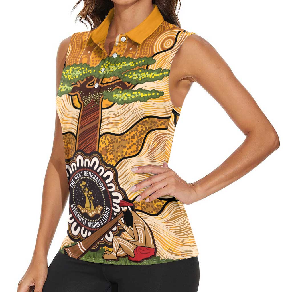 Aboriginal-Islanders NAIDOC Week Personalised Women Sleeveless Polo Shirt Boab Tree Indigenous Art