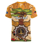 Aboriginal-Islanders NAIDOC Week Personalised Women V-Neck T-Shirt Boab Tree Indigenous Art