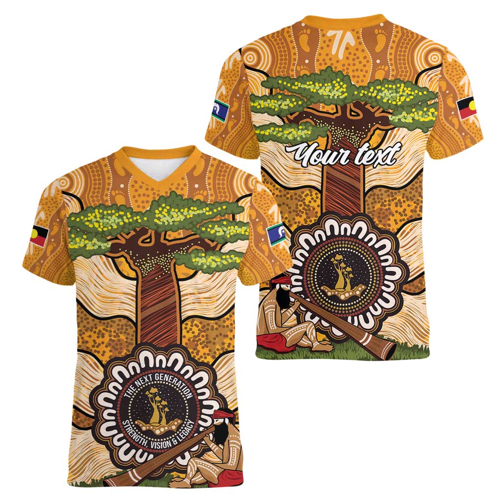 Aboriginal-Islanders NAIDOC Week Personalised Women V-Neck T-Shirt Boab Tree Indigenous Art