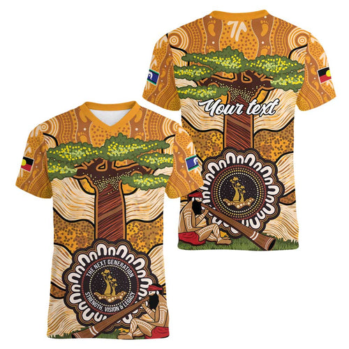 Aboriginal-Islanders NAIDOC Week Personalised Women V-Neck T-Shirt Boab Tree Indigenous Art