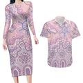 Aboriginal-Islanders NAIDOC Week Couples Matching Long Sleeve Bodycon Dress and Hawaiian Shirt River and land aboriginal art