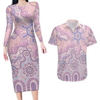 Aboriginal-Islanders NAIDOC Week Couples Matching Long Sleeve Bodycon Dress and Hawaiian Shirt River and land aboriginal art