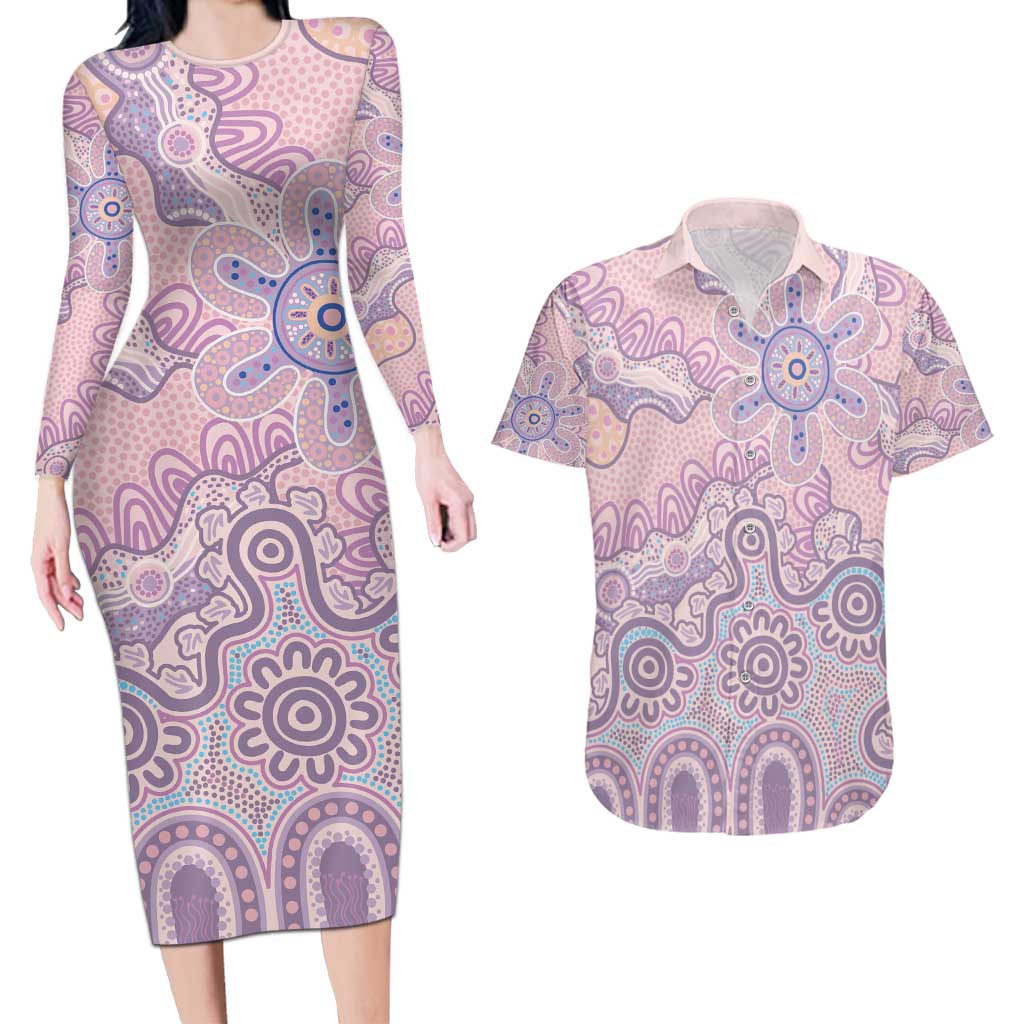 Aboriginal-Islanders NAIDOC Week Couples Matching Long Sleeve Bodycon Dress and Hawaiian Shirt River and land aboriginal art