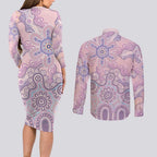 Aboriginal-Islanders NAIDOC Week Couples Matching Long Sleeve Bodycon Dress and Long Sleeve Button Shirt River and land aboriginal art