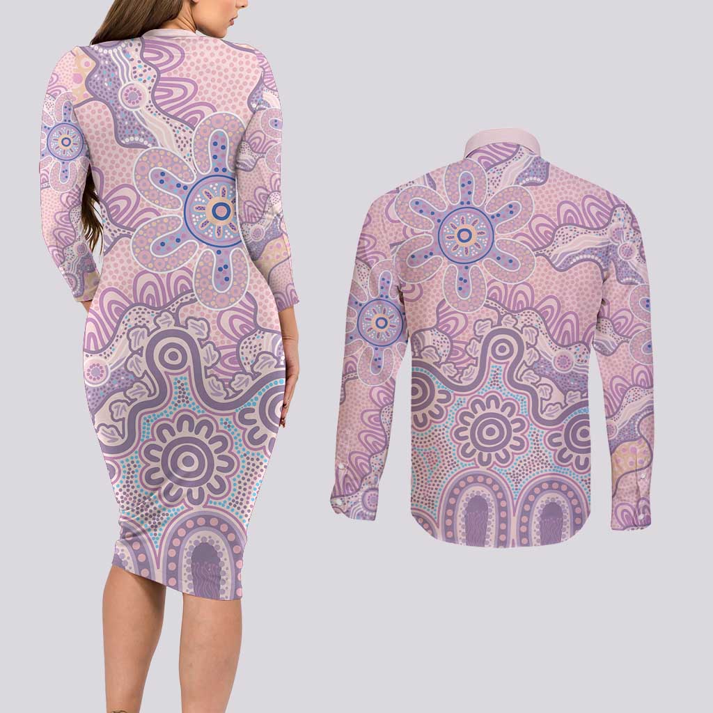 Aboriginal-Islanders NAIDOC Week Couples Matching Long Sleeve Bodycon Dress and Long Sleeve Button Shirt River and land aboriginal art