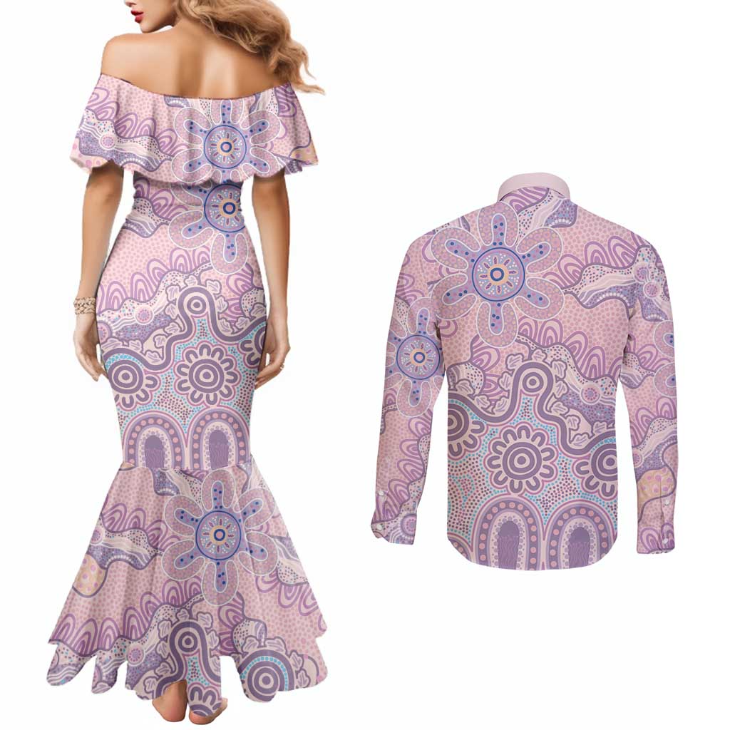 Aboriginal-Islanders NAIDOC Week Couples Matching Mermaid Dress and Long Sleeve Button Shirt River and land aboriginal art