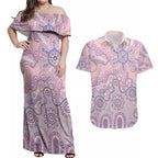 Aboriginal-Islanders NAIDOC Week Couples Matching Off Shoulder Maxi Dress and Hawaiian Shirt River and land aboriginal art