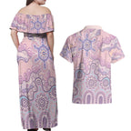 Aboriginal-Islanders NAIDOC Week Couples Matching Off Shoulder Maxi Dress and Hawaiian Shirt River and land aboriginal art