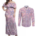 Aboriginal-Islanders NAIDOC Week Couples Matching Off Shoulder Maxi Dress and Long Sleeve Button Shirt River and land aboriginal art