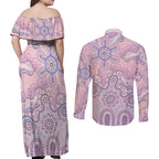 Aboriginal-Islanders NAIDOC Week Couples Matching Off Shoulder Maxi Dress and Long Sleeve Button Shirt River and land aboriginal art