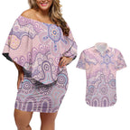 Aboriginal-Islanders NAIDOC Week Couples Matching Off Shoulder Short Dress and Hawaiian Shirt River and land aboriginal art