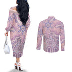 Aboriginal-Islanders NAIDOC Week Couples Matching Off The Shoulder Long Sleeve Dress and Long Sleeve Button Shirt River and land aboriginal art