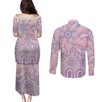 Aboriginal-Islanders NAIDOC Week Couples Matching Puletasi and Long Sleeve Button Shirt River and land aboriginal art