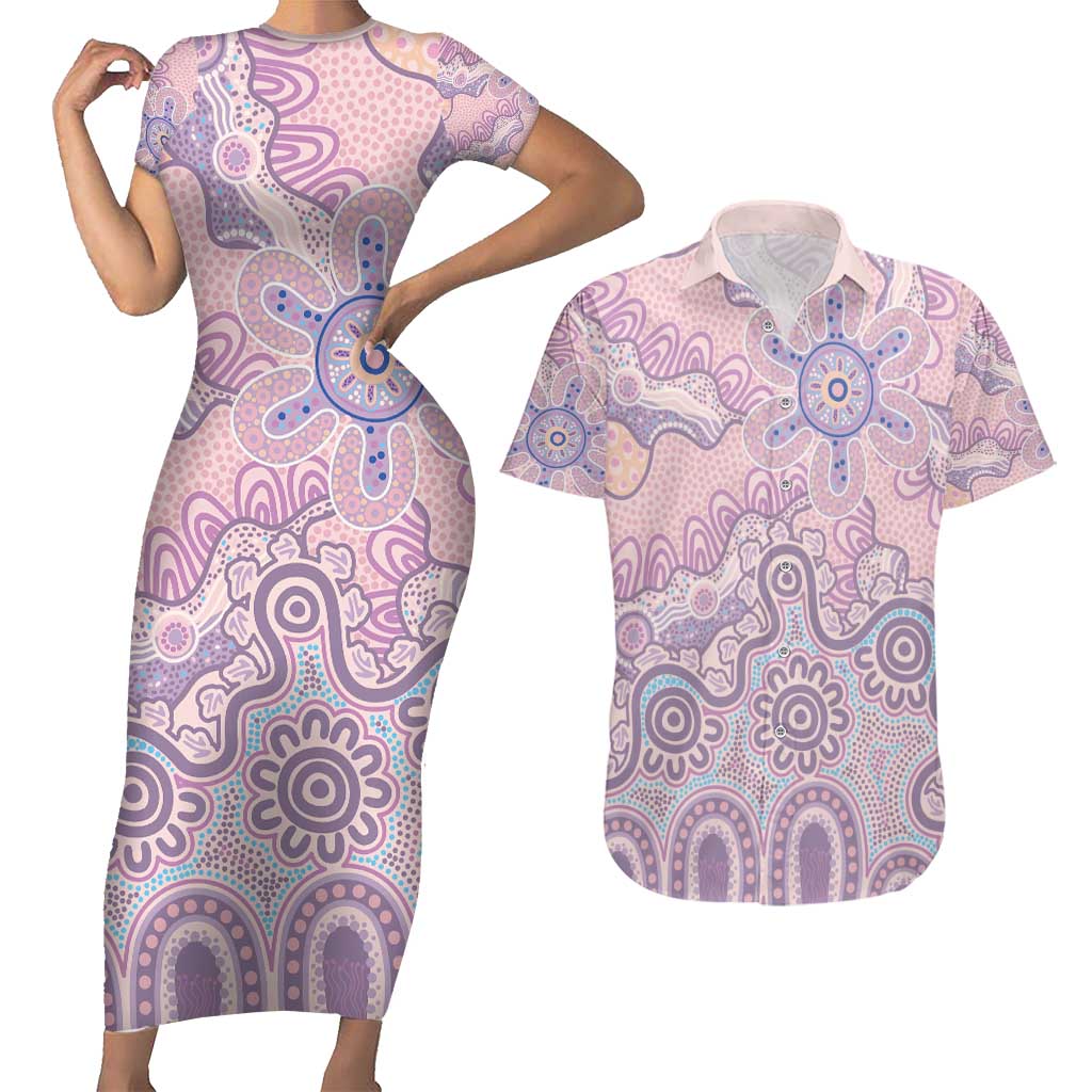 Aboriginal-Islanders NAIDOC Week Couples Matching Short Sleeve Bodycon Dress and Hawaiian Shirt River and land aboriginal art