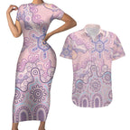 Aboriginal-Islanders NAIDOC Week Couples Matching Short Sleeve Bodycon Dress and Hawaiian Shirt River and land aboriginal art