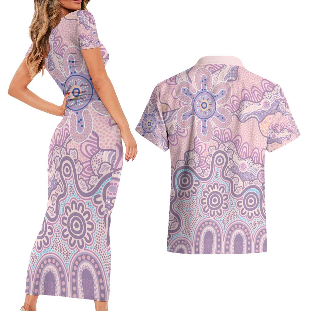 Aboriginal-Islanders NAIDOC Week Couples Matching Short Sleeve Bodycon Dress and Hawaiian Shirt River and land aboriginal art
