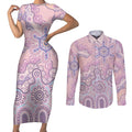 Aboriginal-Islanders NAIDOC Week Couples Matching Short Sleeve Bodycon Dress and Long Sleeve Button Shirt River and land aboriginal art
