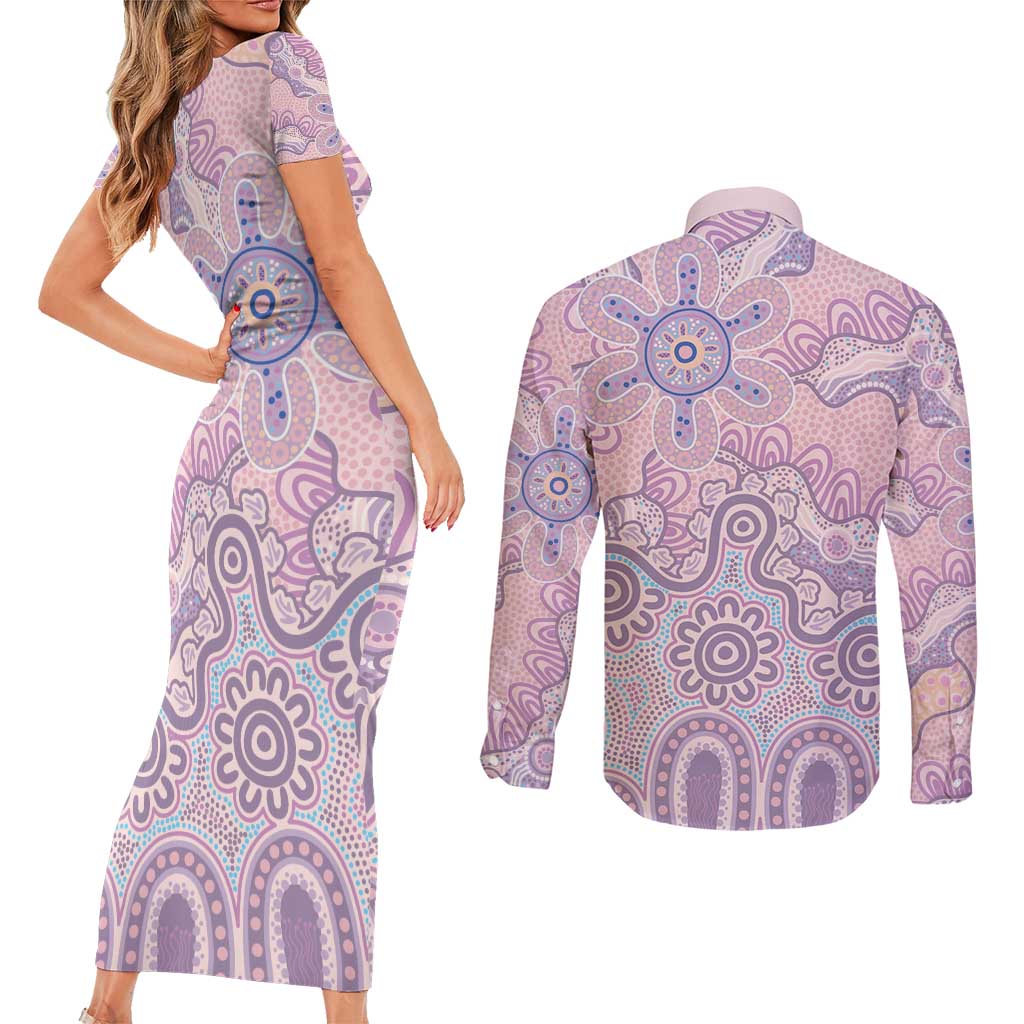 Aboriginal-Islanders NAIDOC Week Couples Matching Short Sleeve Bodycon Dress and Long Sleeve Button Shirt River and land aboriginal art