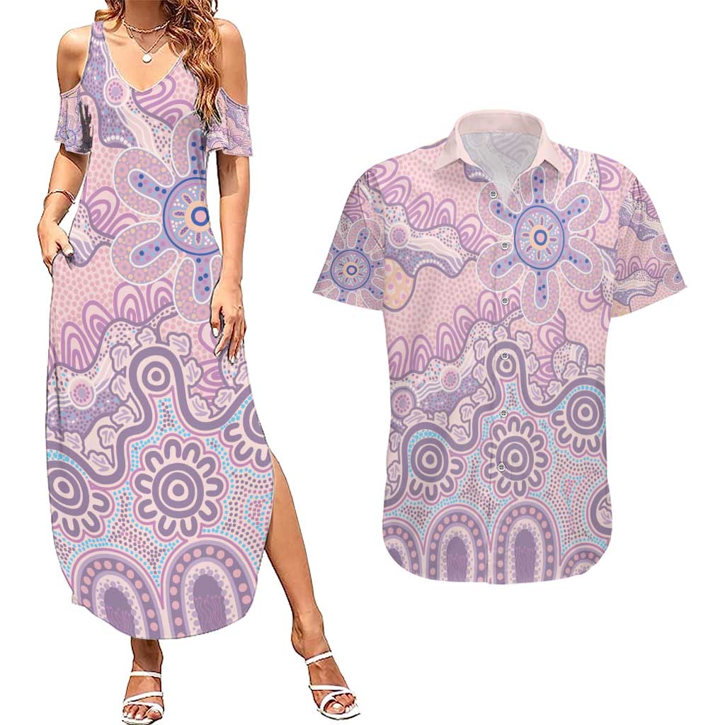 Aboriginal-Islanders NAIDOC Week Couples Matching Summer Maxi Dress and Hawaiian Shirt River and land aboriginal art