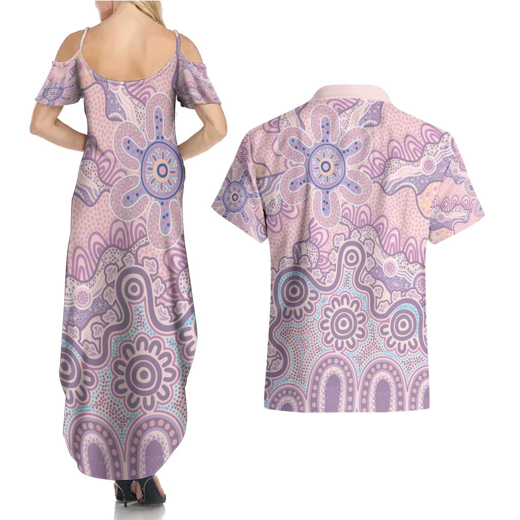 Aboriginal-Islanders NAIDOC Week Couples Matching Summer Maxi Dress and Hawaiian Shirt River and land aboriginal art