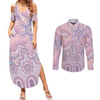 Aboriginal-Islanders NAIDOC Week Couples Matching Summer Maxi Dress and Long Sleeve Button Shirt River and land aboriginal art