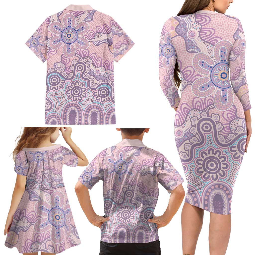 Aboriginal-Islanders NAIDOC Week Family Matching Long Sleeve Bodycon Dress and Hawaiian Shirt River and land aboriginal art