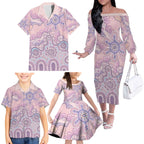 Aboriginal-Islanders NAIDOC Week Family Matching Off The Shoulder Long Sleeve Dress and Hawaiian Shirt River and land aboriginal art
