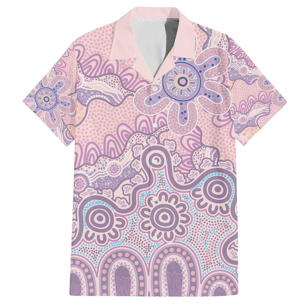 Aboriginal-Islanders NAIDOC Week Family Matching Off The Shoulder Long Sleeve Dress and Hawaiian Shirt River and land aboriginal art