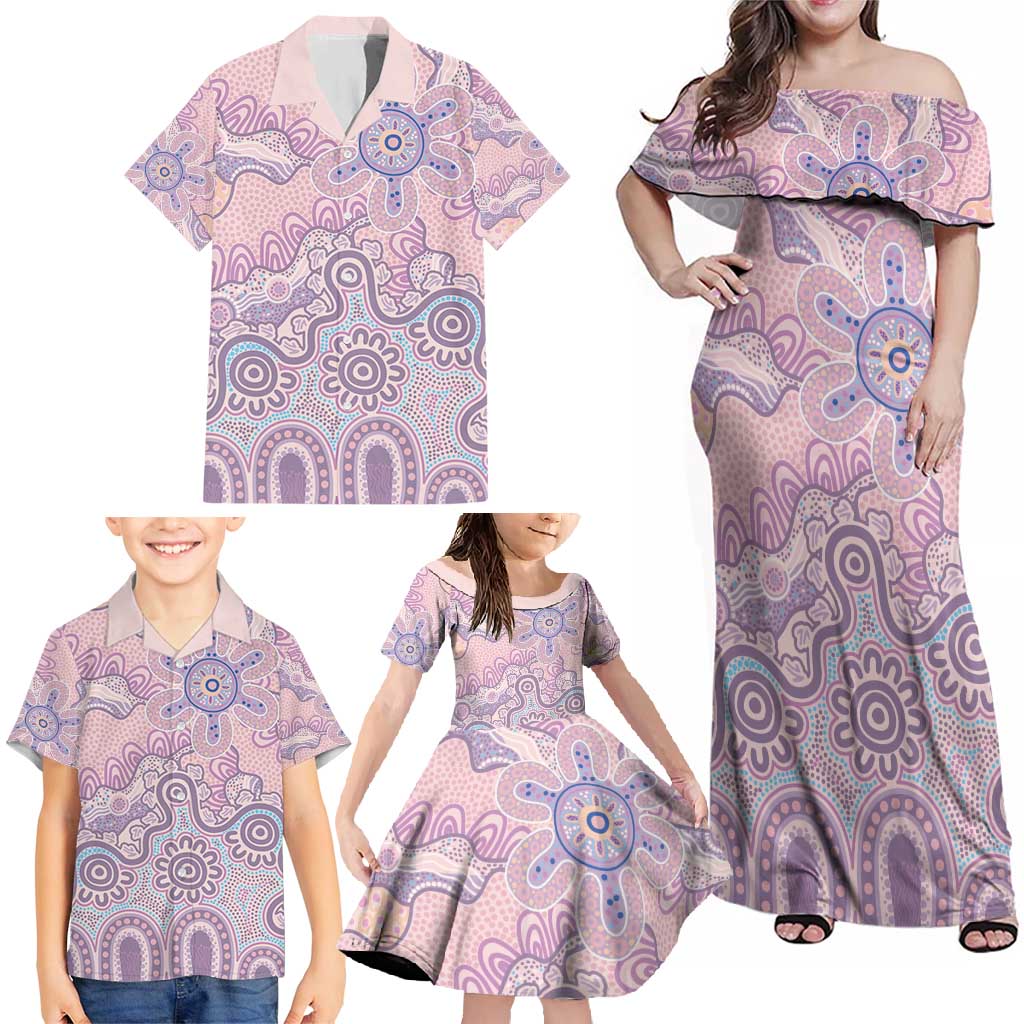 Aboriginal-Islanders NAIDOC Week Family Matching Off Shoulder Maxi Dress and Hawaiian Shirt River and land aboriginal art