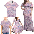 Aboriginal-Islanders NAIDOC Week Family Matching Off Shoulder Maxi Dress and Hawaiian Shirt River and land aboriginal art