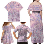 Aboriginal-Islanders NAIDOC Week Family Matching Off Shoulder Maxi Dress and Hawaiian Shirt River and land aboriginal art