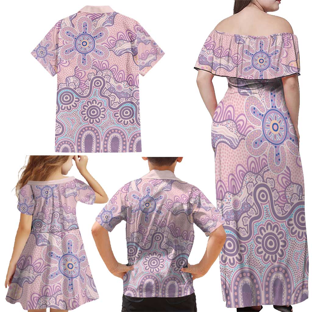 Aboriginal-Islanders NAIDOC Week Family Matching Off Shoulder Maxi Dress and Hawaiian Shirt River and land aboriginal art