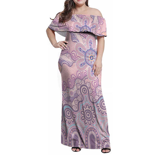 Aboriginal-Islanders NAIDOC Week Family Matching Off Shoulder Maxi Dress and Hawaiian Shirt River and land aboriginal art
