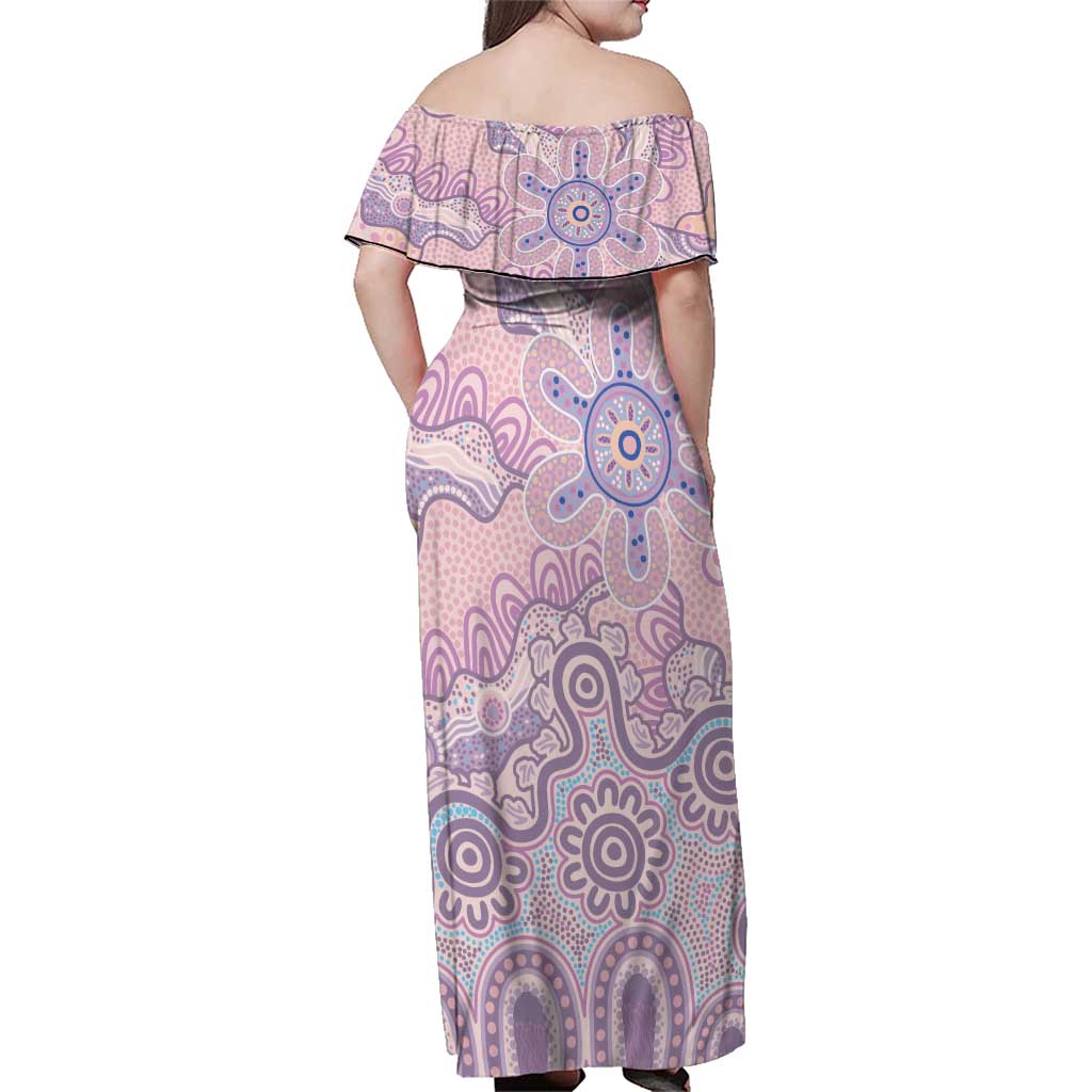 Aboriginal-Islanders NAIDOC Week Family Matching Off Shoulder Maxi Dress and Hawaiian Shirt River and land aboriginal art