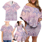 Aboriginal-Islanders NAIDOC Week Family Matching Off Shoulder Short Dress and Hawaiian Shirt River and land aboriginal art