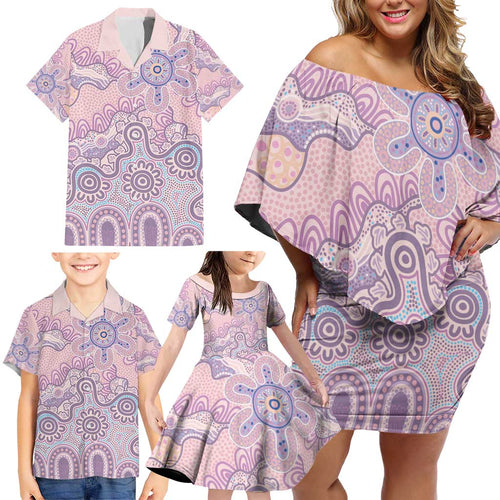 Aboriginal-Islanders NAIDOC Week Family Matching Off Shoulder Short Dress and Hawaiian Shirt River and land aboriginal art