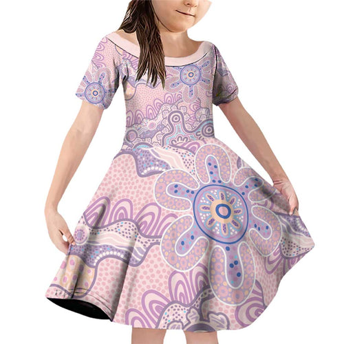 Aboriginal-Islanders NAIDOC Week Family Matching Off Shoulder Short Dress and Hawaiian Shirt River and land aboriginal art