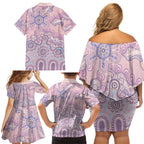 Aboriginal-Islanders NAIDOC Week Family Matching Off Shoulder Short Dress and Hawaiian Shirt River and land aboriginal art