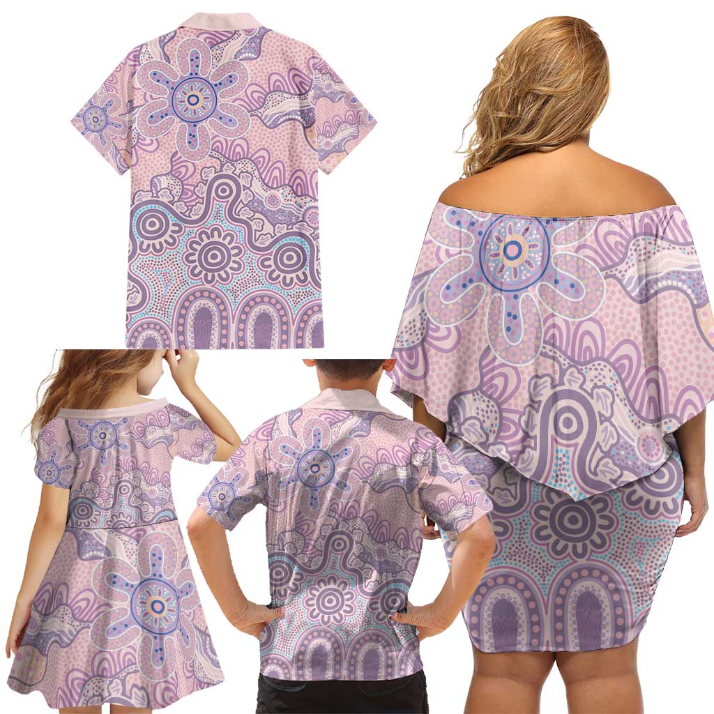 Aboriginal-Islanders NAIDOC Week Family Matching Off Shoulder Short Dress and Hawaiian Shirt River and land aboriginal art
