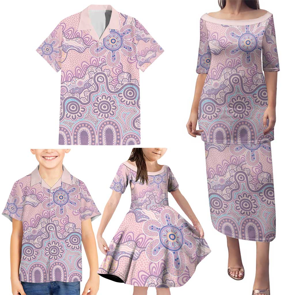 Aboriginal-Islanders NAIDOC Week Family Matching Puletasi and Hawaiian Shirt River and land aboriginal art