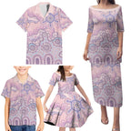 Aboriginal-Islanders NAIDOC Week Family Matching Puletasi and Hawaiian Shirt River and land aboriginal art
