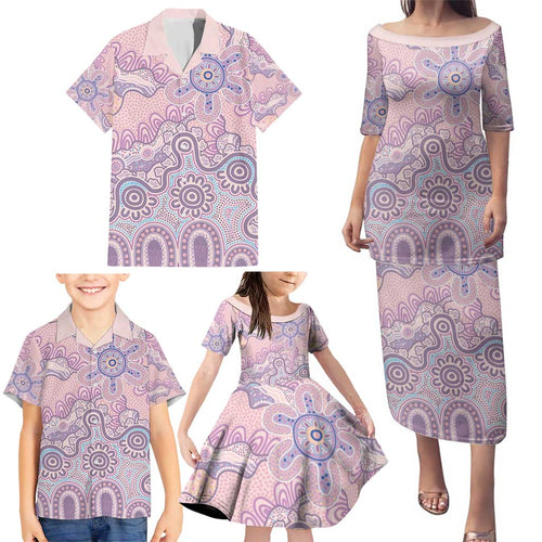 Aboriginal-Islanders NAIDOC Week Family Matching Puletasi and Hawaiian Shirt River and land aboriginal art