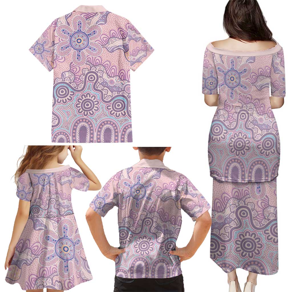 Aboriginal-Islanders NAIDOC Week Family Matching Puletasi and Hawaiian Shirt River and land aboriginal art