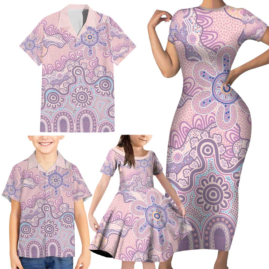 Aboriginal-Islanders NAIDOC Week Family Matching Short Sleeve Bodycon Dress and Hawaiian Shirt River and land aboriginal art
