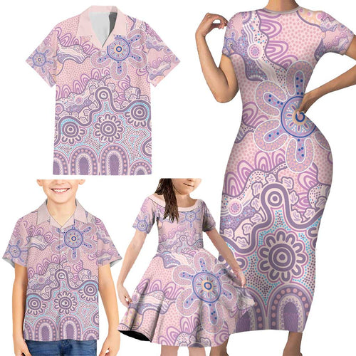 Aboriginal-Islanders NAIDOC Week Family Matching Short Sleeve Bodycon Dress and Hawaiian Shirt River and land aboriginal art